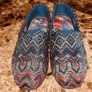 Women's Slip-On Woven Loafers in Teal and Rust